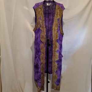 VINTAGE ANA MORI Embellished Robe Purple Gold Bead Embroidered Vest